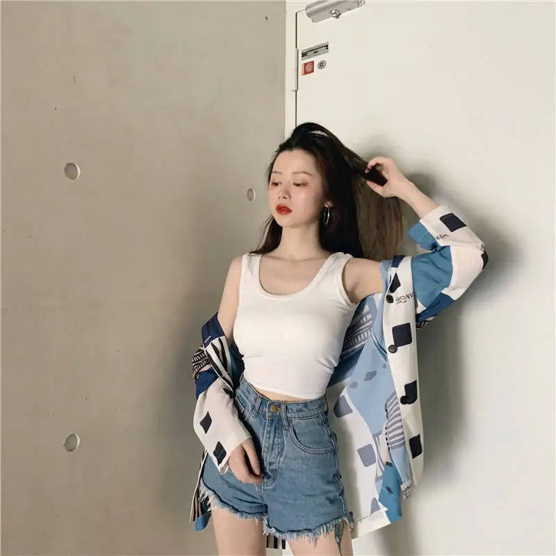 Summer Crop Sexy Tops Women 2022 Women Y2k Aesthetic Clothes Sleeveless Short Vests White Black Grey Korean Harajuku Tank Top