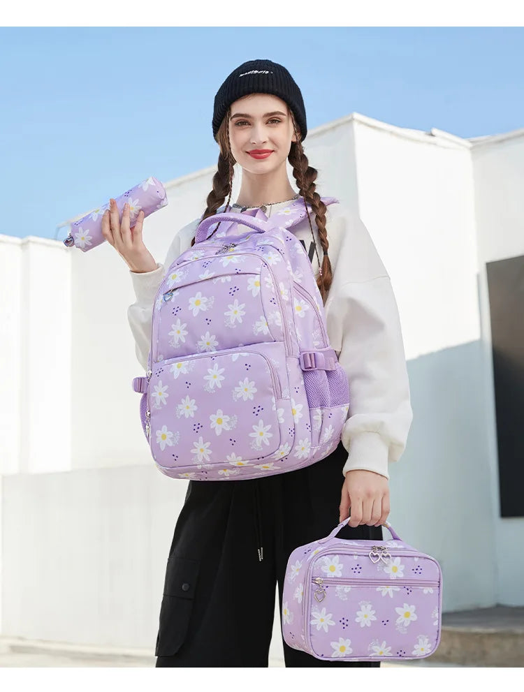 3 Pcs Set Children's Backpacks Cute Student School Bag for Teenage Girls Waterproof School bags With Lunch bag Pencil Case