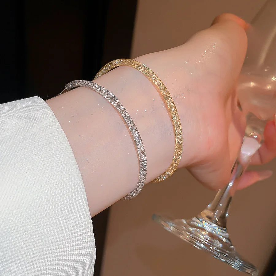 Gold Color Mesh Bracelet for Men Women Shiny Inlaid Zircon Crystal Bracelets Bangles Unique Design Hand Jewelry Couple Gifts