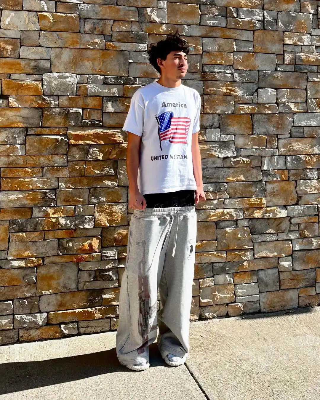Grey pair of trousers sweatpants men and women gothic hip-hop embroidered embroidered pants casual elastic waist jogging pants