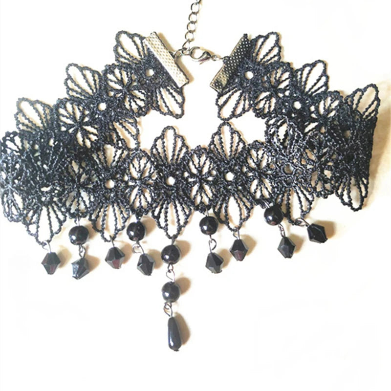 Sexy Lace Necklace Vintage Flowers Choker Pendant Female Jewelry Black Beading Bead Neck Ornament Hyperbole Neck Ornament
