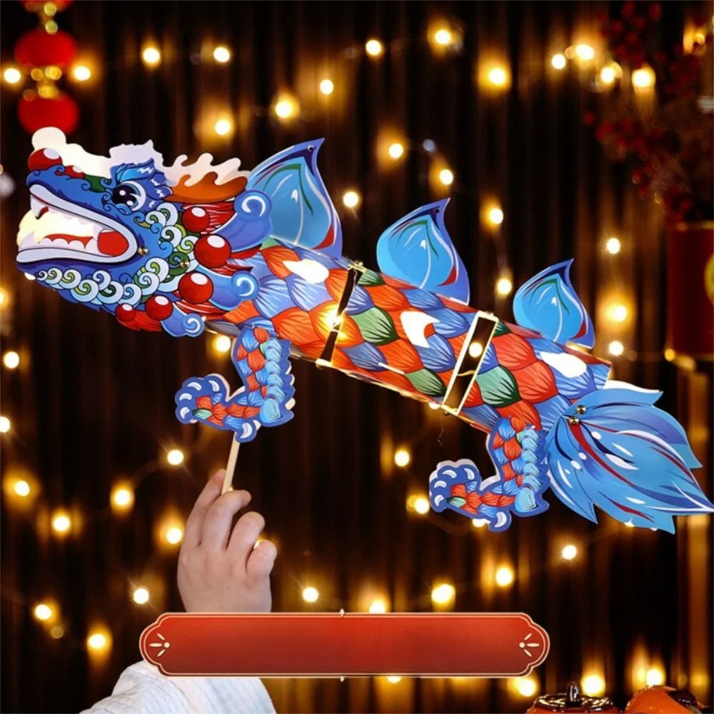 Luminous Mid-Autumn Dragon Dance Lantern DIY Craft Cartoon Chinese Style Dragon Lamp Festival Creativity Handheld Dragon Lantern