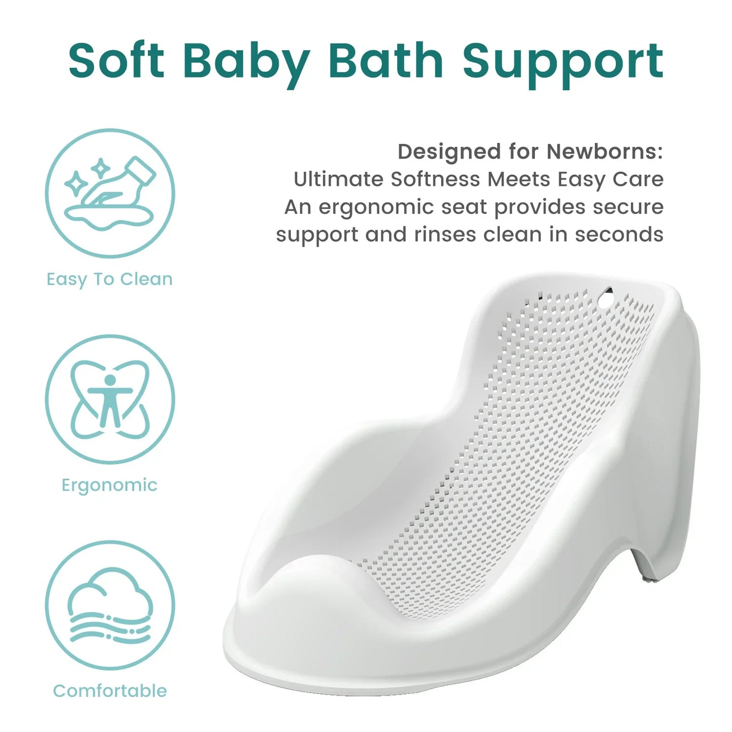 Soft Baby Bath Support for Newborns - Ergonomic, Easy to Clean, Comfortable & Secure Infant Bathing Seat