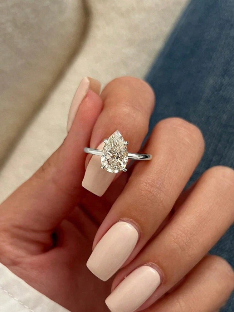 925 Sterling Silve Luxury Shiny 1-4CT Zircon Water Drop Ring For Women Engagement Wedding Gorgeous High Quality Fine Jewelry