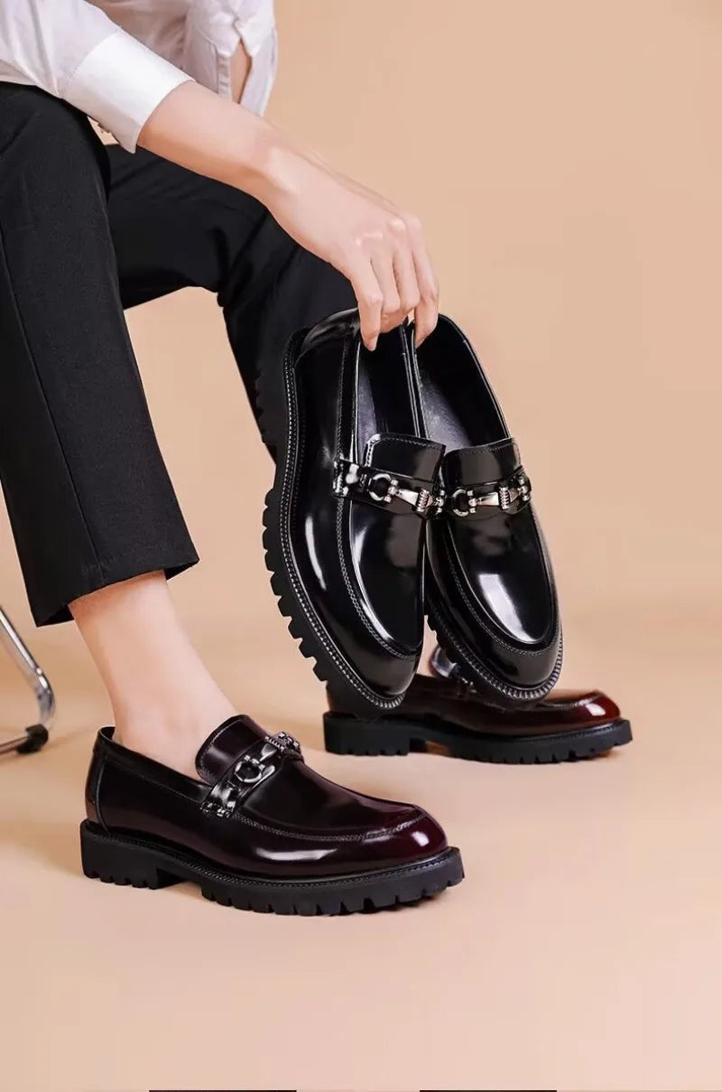Men's Dress Leather Shoes Horse Street Buckle High Quality Men's Oxford Shoes Wedding Party Office Formal Shoe Large Size 38-48