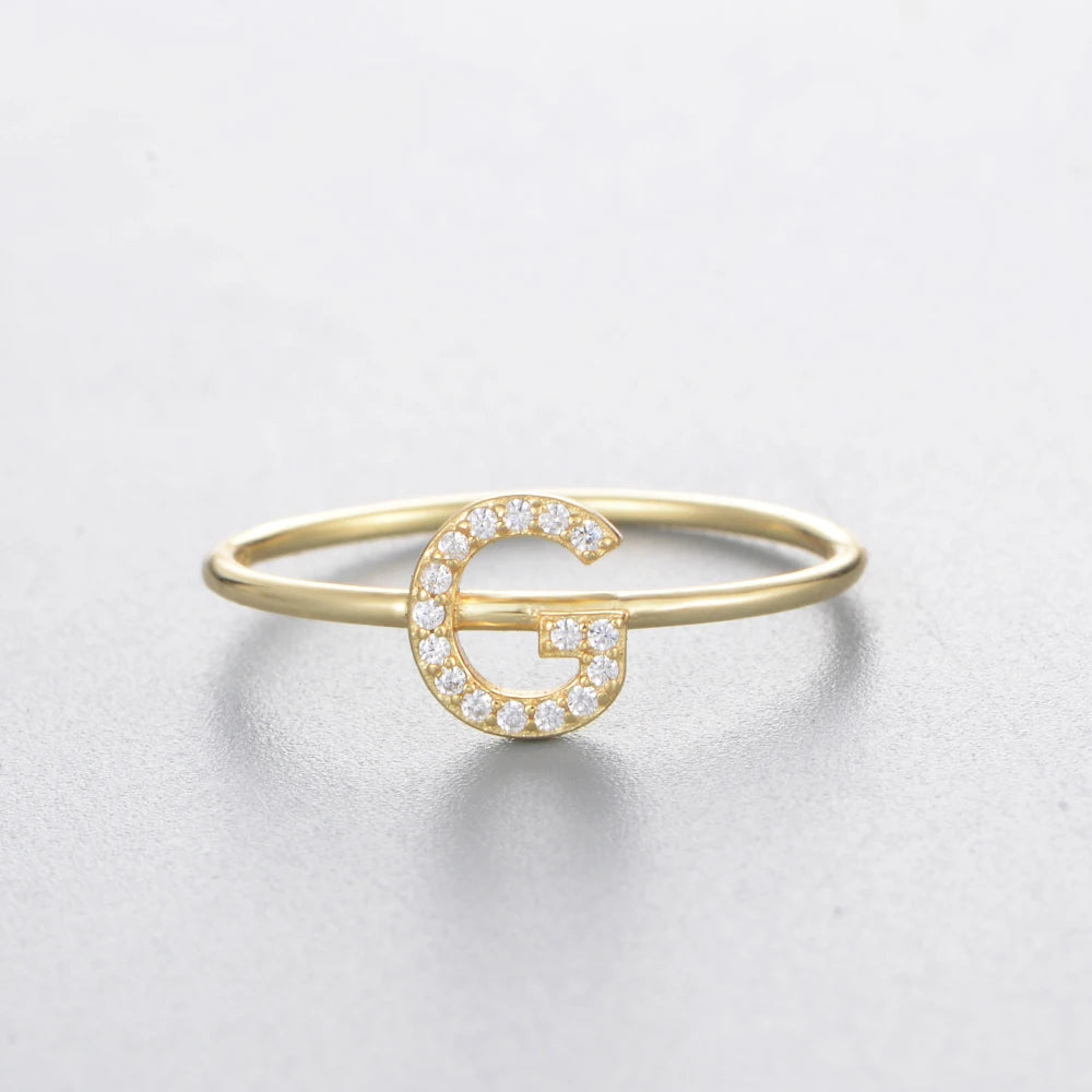 925 Sterling Jewelry A-Z 26 Letters Name Initial Rings Gold Plated Silver Fashion Simple S925 Ring Zircon Round Brilliant Cut