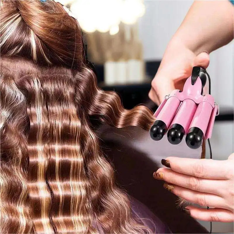 Professional curling iron - large curling three-tube curling iron - rod with water ripple and egg wave cross-border hair styling