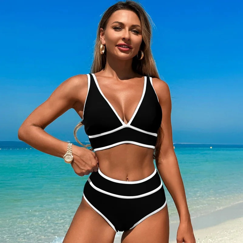 New Swimsuit For Women's Two-piece Bathing Suit Solid Color Beach Wear Push Up Monokini Swim