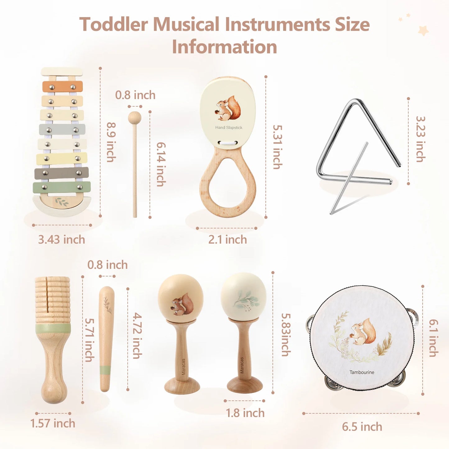 Montessori Musical Instruments for Children Wooden Baby Toys Child Musical Instrument Toddler Toys Squirrel Instrument Sets Gift