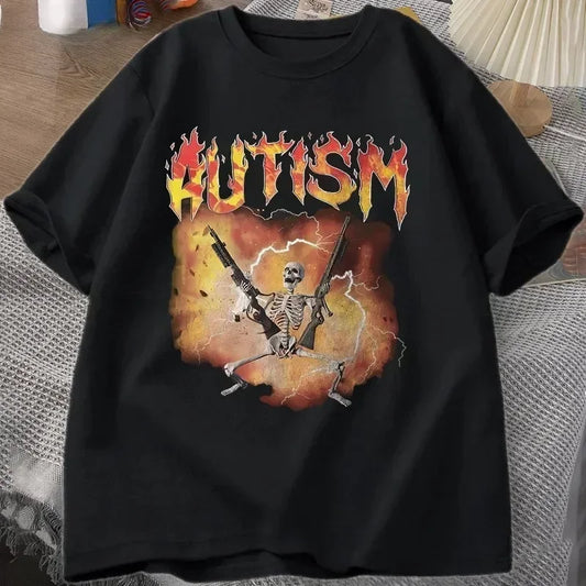 Autistic Funny Skeleton T-Shirt Women Autism Meme Graphic T Shirts Harajuku Fashion Vintage T Shirt Unisex Streetwear