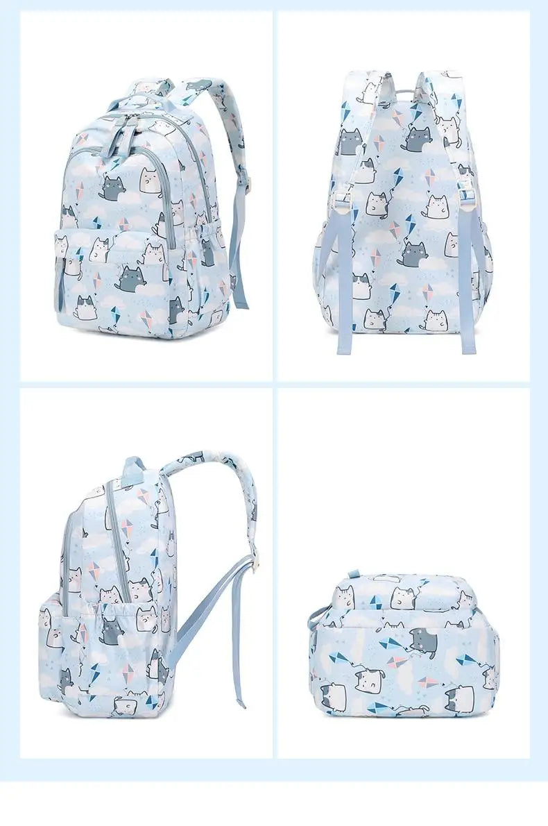 School Bags for Girls Cute Printing Cat School Backpack and Handbag Kawaii Children Backpack Back To School 2024 Mochila Escolar