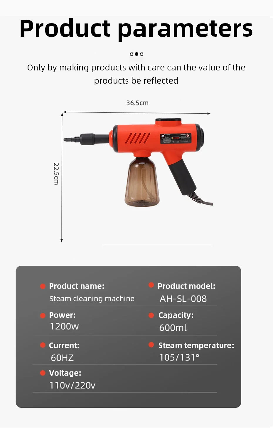 Handheld Steam Cleaner High-Pressure and High-Temperature Sterilization 1200W Household Air Conditioner Kitchen Hood Washer Gun
