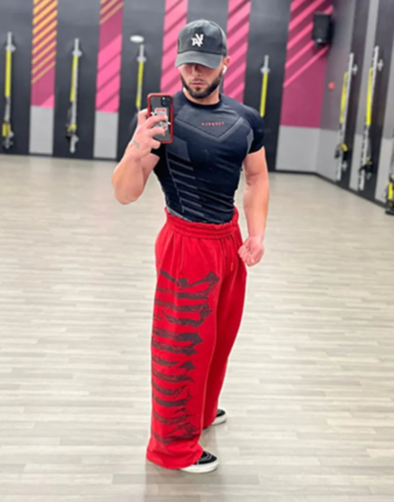 2026 Young American trendy sweatpants collaboration anime joggers cotton terry print wide-leg casual pants hip-hop street pants