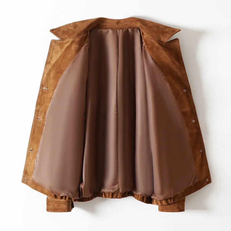 Lady Real Leather Suede Jacket 2024 New Sheepskin Leather Coat Women's Oversized Coat Fashion Streetwear Bomber Jacket