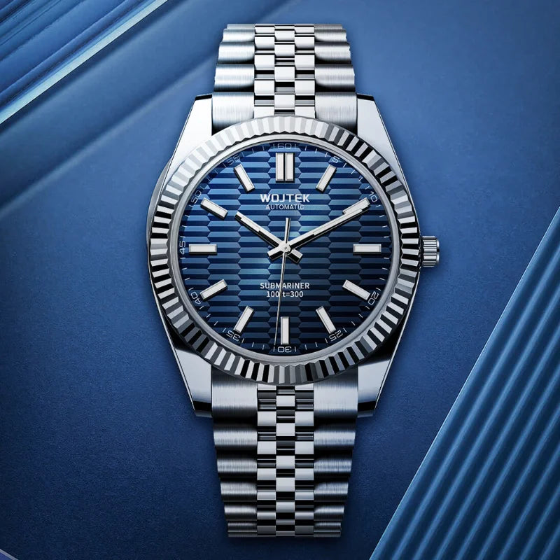 Automatic Mechanical Watch Log-Style with 40mm Diameter 14mm Thickness Steel Case and Strap Luminous Function 3ATM