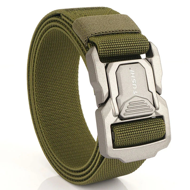 3.8cm Men's Tactical Elastic Belt Aluminum Alloy Quick Release Buckle Wear-Resistant Durable Belt for Tactical Pants Outdoor Hik