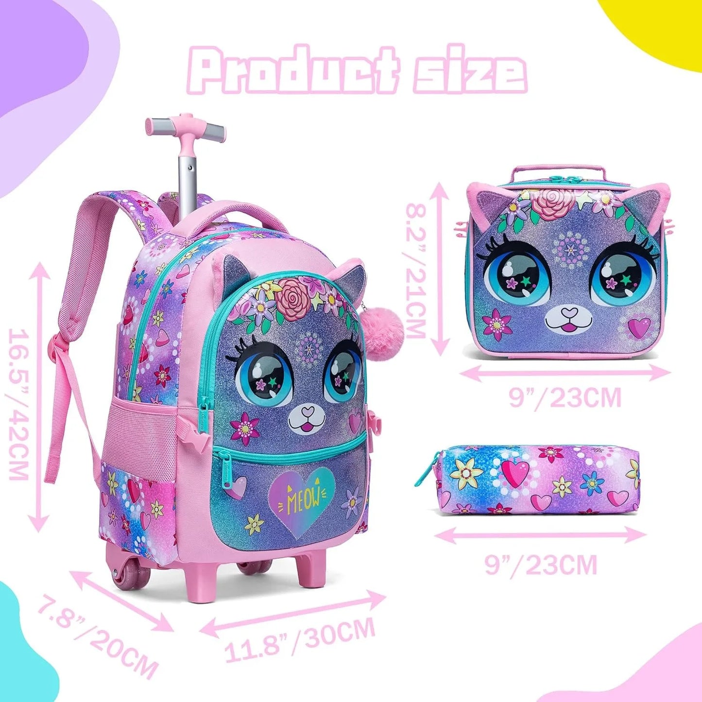 Children's School Bags Kids Rolling Backpack for Girls Luggage Suitcase with Wheels Trolley Wheeled Backpacks for School Travel