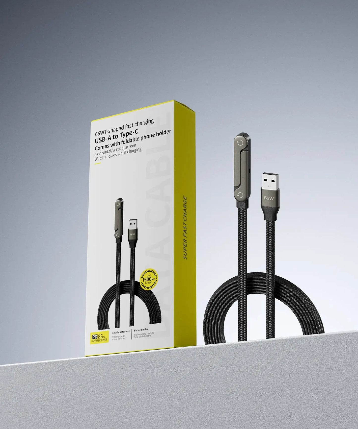 240W Stand Charging Cable, 2-in-1 with Phone Holder for Gaming/Videos, Compatible with iPhone 15-17 & Huawei
