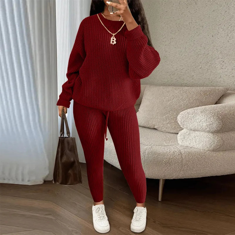 2024 Autumn and Winter Fashion Casual Knitted Suit Trousers Suit Foreign Trade Women's Wool Suit Ensemble Femme 2 Pièces