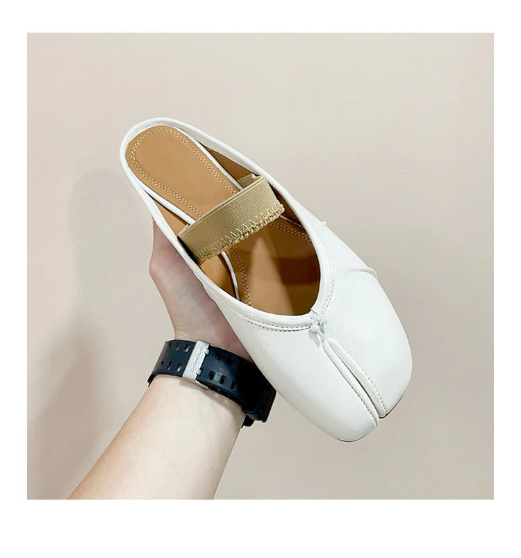 Womens Genuine Leather Ballet Flats Black Sheepskin Pleated Tibi SplitToe Shoes Fashion Mules Designer Footwear