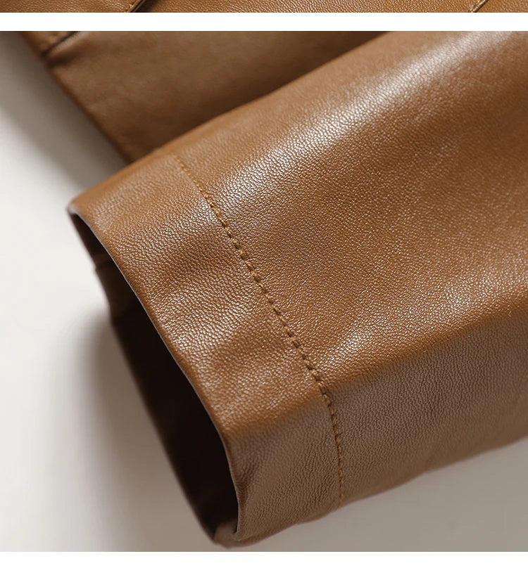 2024 New Women's Sheepskin Leather Jackets Fashion Lapel Collar Single-breasted Office Ladies Slim Casual Short Blazer Coats