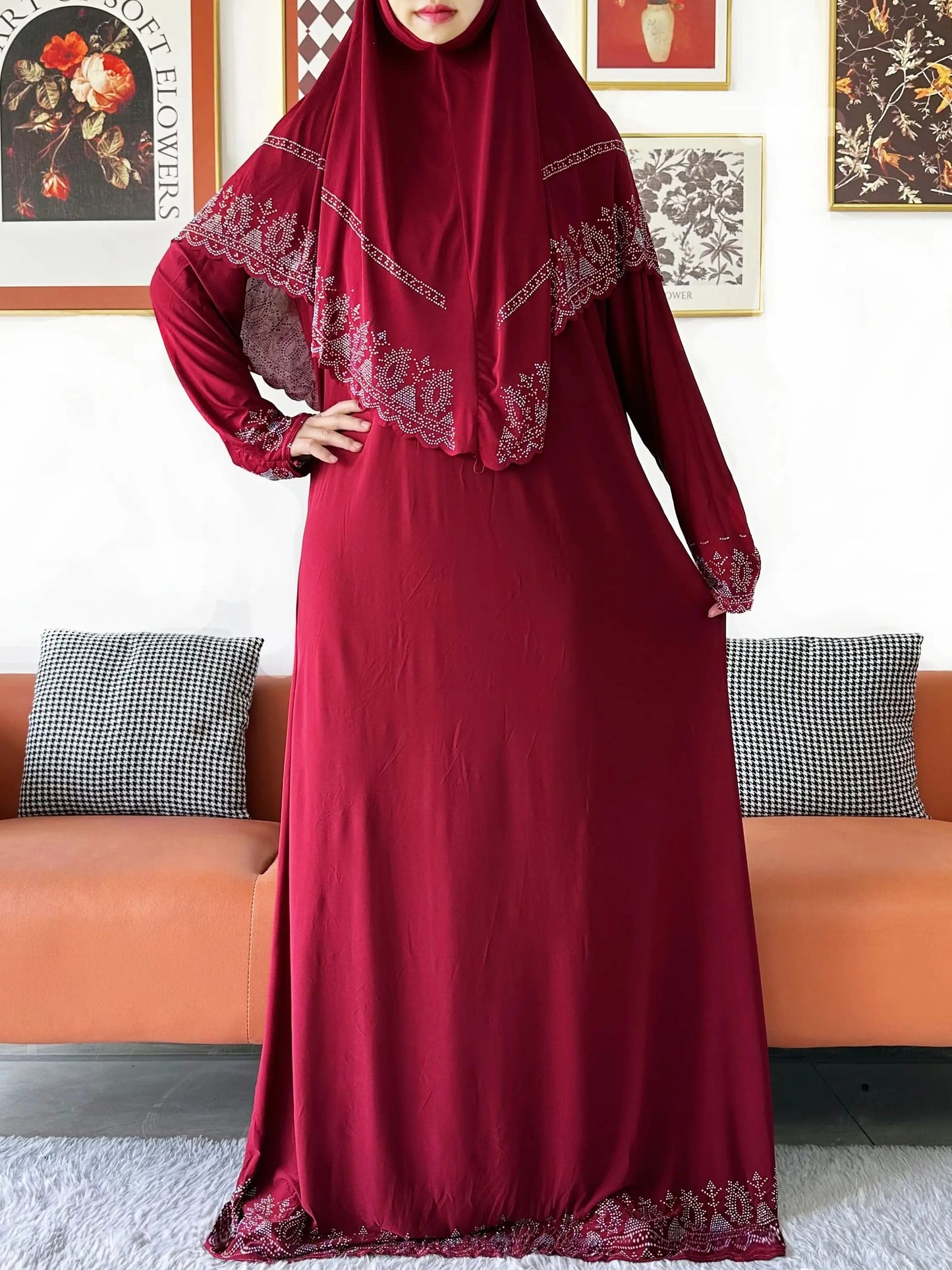 2025 Islamic Women's Hijab Scarf Long Dress Sets Prayer Garment Set Long Khimar Dress And Hijab Combo for Ramadan Daily Wear