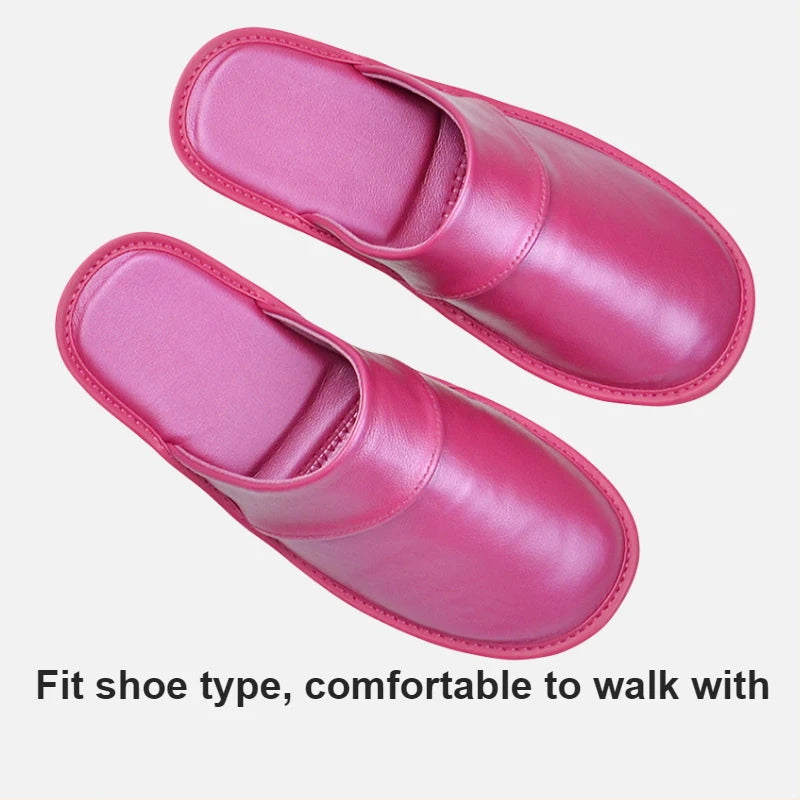 Genuine Cow Leather Slippers Homes in indoor slipper Spring Autumn summer men women elderly non-slip casual single Slides shoes