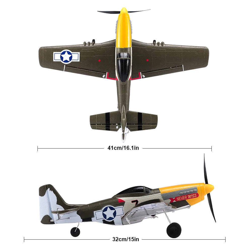 P51 Mustang Remote Control Fighter 4CH 6 Axis 410MM Wingspan One Key Aerobatic RC Airplane RTF Glider Plane Toys Gifts