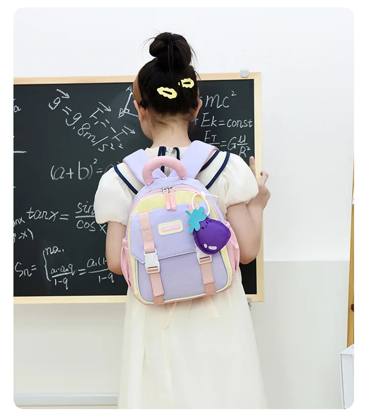 New Large-capacity Backpack Children Kindergarten Backpack Boys Girls Kids Load-reducing Color-blocking Double-shoulder Bag