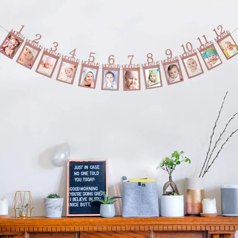 1st Birthday Baby Photo Banner Photo Frame Birthday Party Decoration Props Boys Girls 1st Birthday Party Decoration Photos
