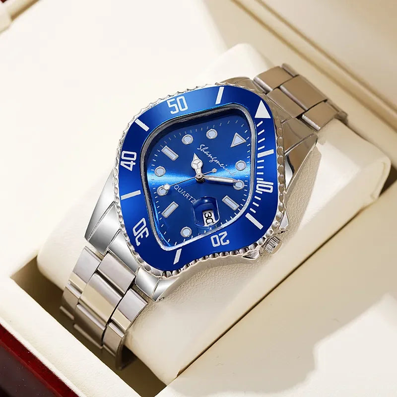 2026 New Watch for Men Unusual Conceptual Reloj Crash Melting Twist Shaped Case Quartz Wristwatch Male Man Rhombic Green Clock