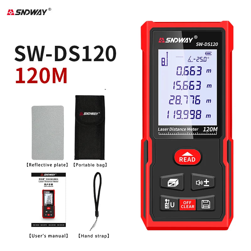 SNDWAY Laser Distance Meter 50m 70m 100m 120m Rangefinder Digital Range Finder Trena Roulette Ruler Distance Measuring Tape