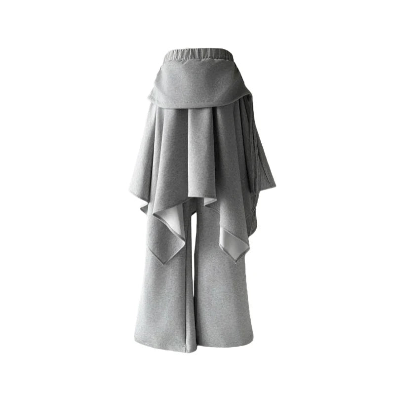 REDDACHiC Lounge Wrap Sweat Pants Gray Trendy Elastic Waist Ruffle Skirt Overlay Wide Leg Trousers New In Korean Woman Clothing