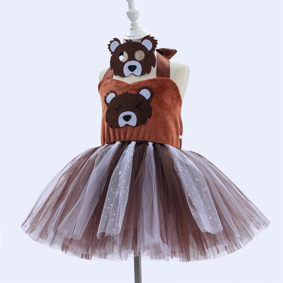 Girl Cartoon Raccoon Sloth Koala Piggy Rabbit Tutu Sling Dress Children Cosplay Festival Performance Dance Costume Headband Sets
