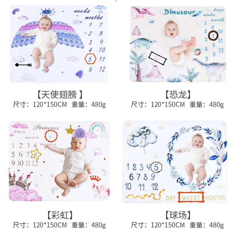 Baby Photography Mats Background Cloth Growth Commemorative Blanket Baby Milestone Flannel Blanket Newborn Photography Blanket