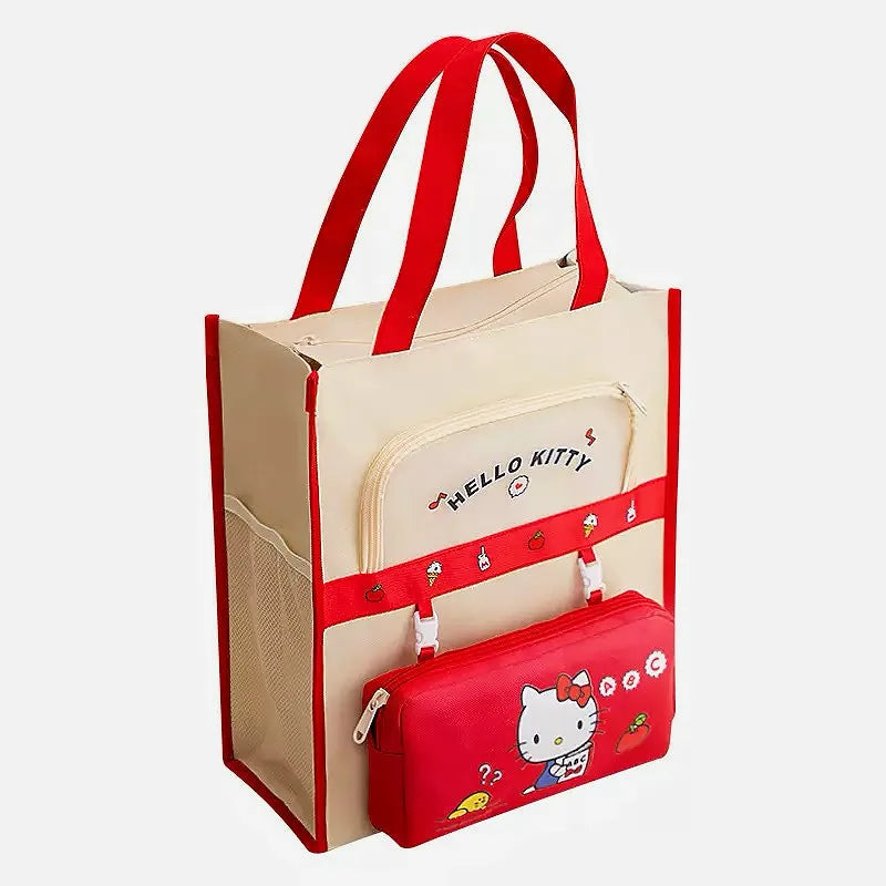Sanrio Characters Library Tote Bags School Bag Large Capacity Students Canvas Storage File Bag Tutoring Handbag