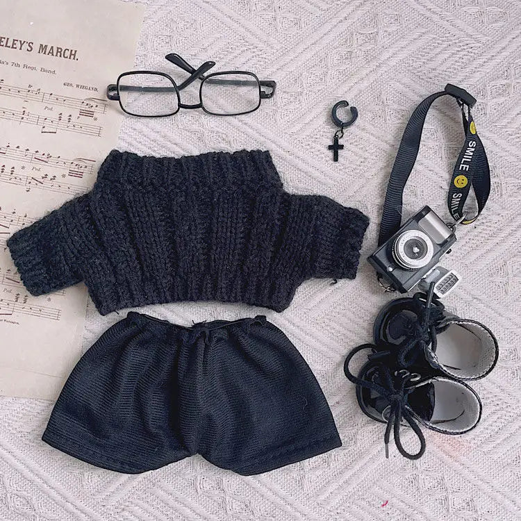 20cm baby clothes black beret black sweater set autumn and winter cool cotton doll clothes fat body can wear