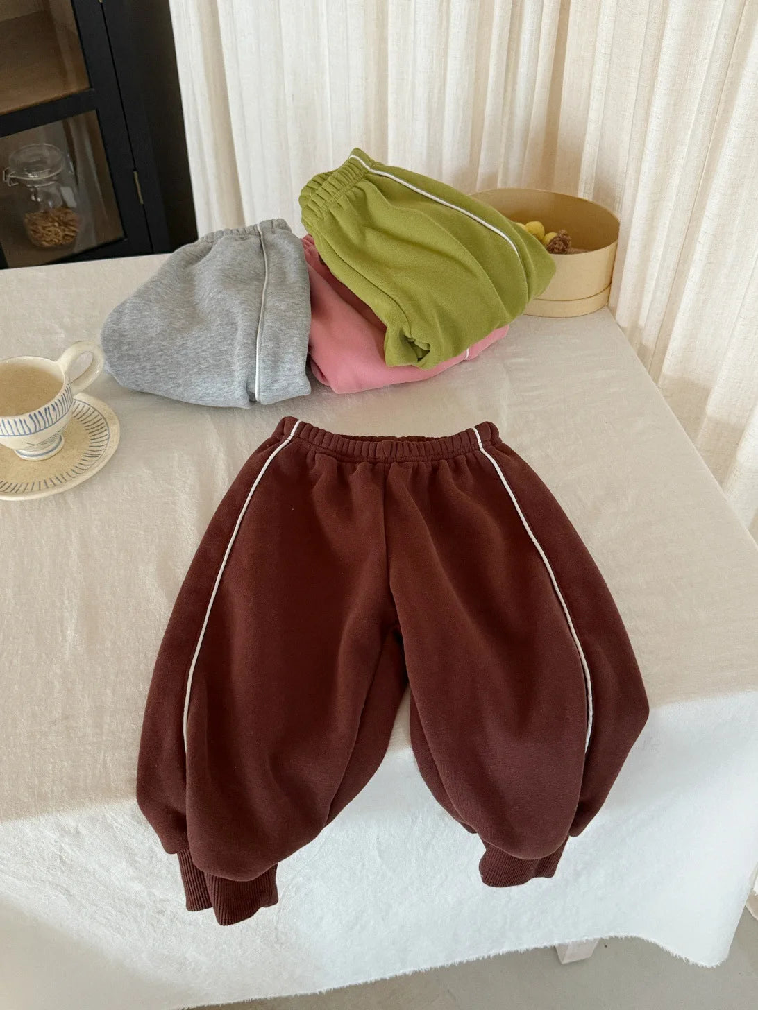 2025 Winter New Children Casual Pants Plus Velvet Thick Girls Fleece Sweat Pants Solid Kids Boys Warm Trousers Baby Clothes