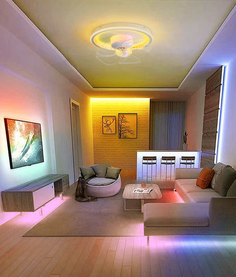 LED Ceiling Fan Lamp RGB Stepless Dimming Remote Interior Lighting Fixture Bedroom Living Home Decor Ceiling Fan With Light