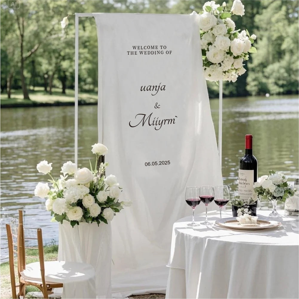 Wedding Sign Fabric, White Welcome Sign, Personalized, Event Decor, Wedding Decor Banner, Wedding Party, Outdoor Wedding