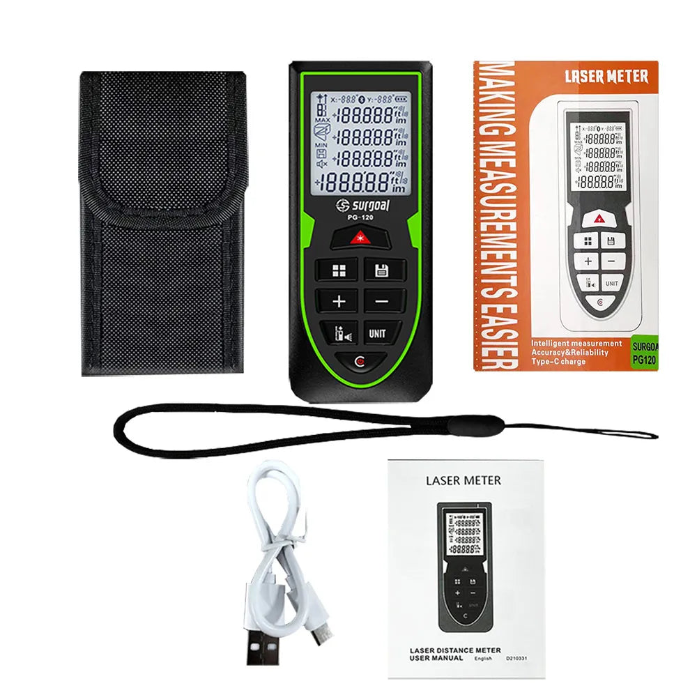 SG SURGOAL 120m Green Laser Rangefinder with Digital Level Rechargeable Laser Distance Meter Tape