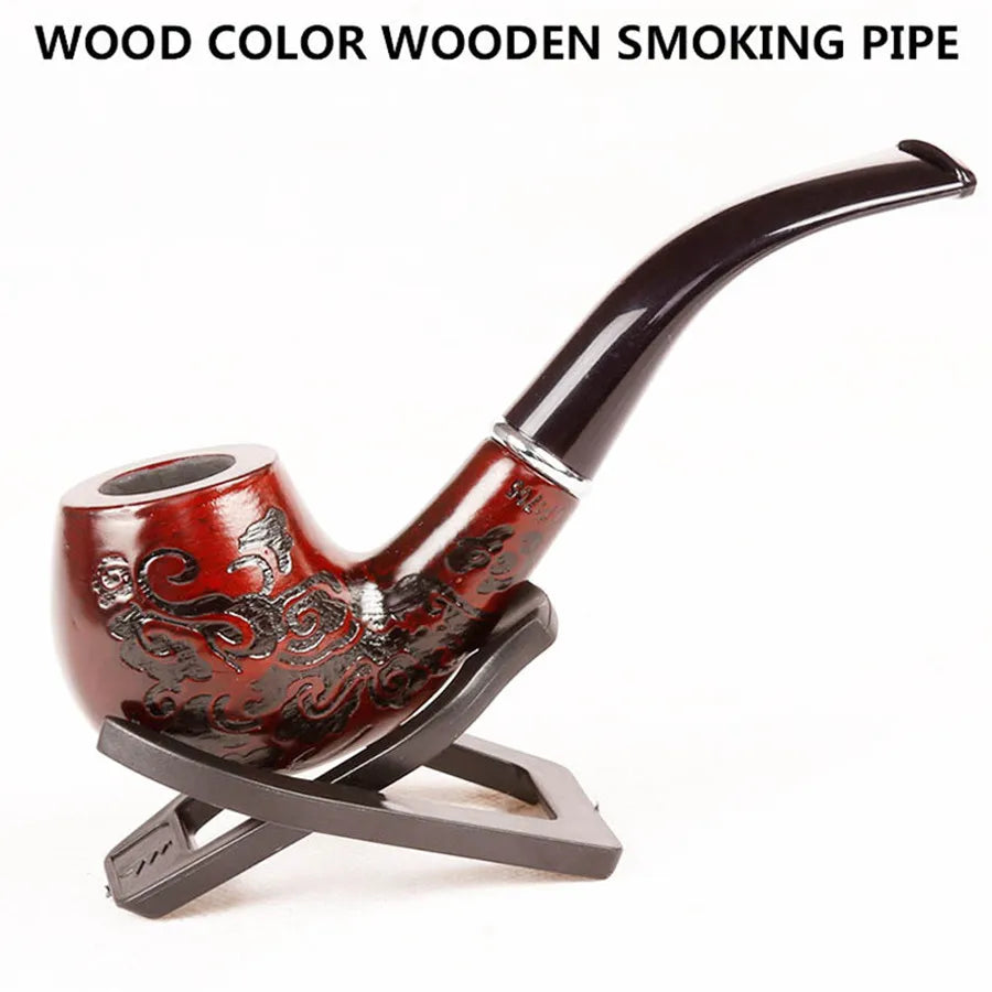 Handmade 14.5cm Length Classic Bent Wooden Smoking Pipe With Beautiful Carve Patterns Smoking Tobacco Dry Herb Pipes