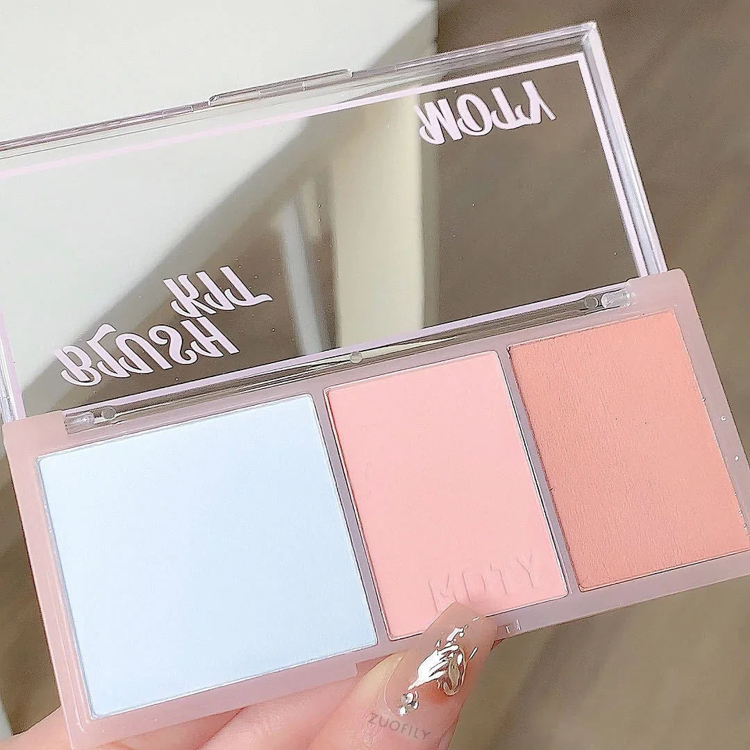 Pink Series 3 Colors Blush Makeup Palette Mashed Potato Texture Matte Cheek Tint Contour Shadow Blusher Cosmetics Rouge Powder