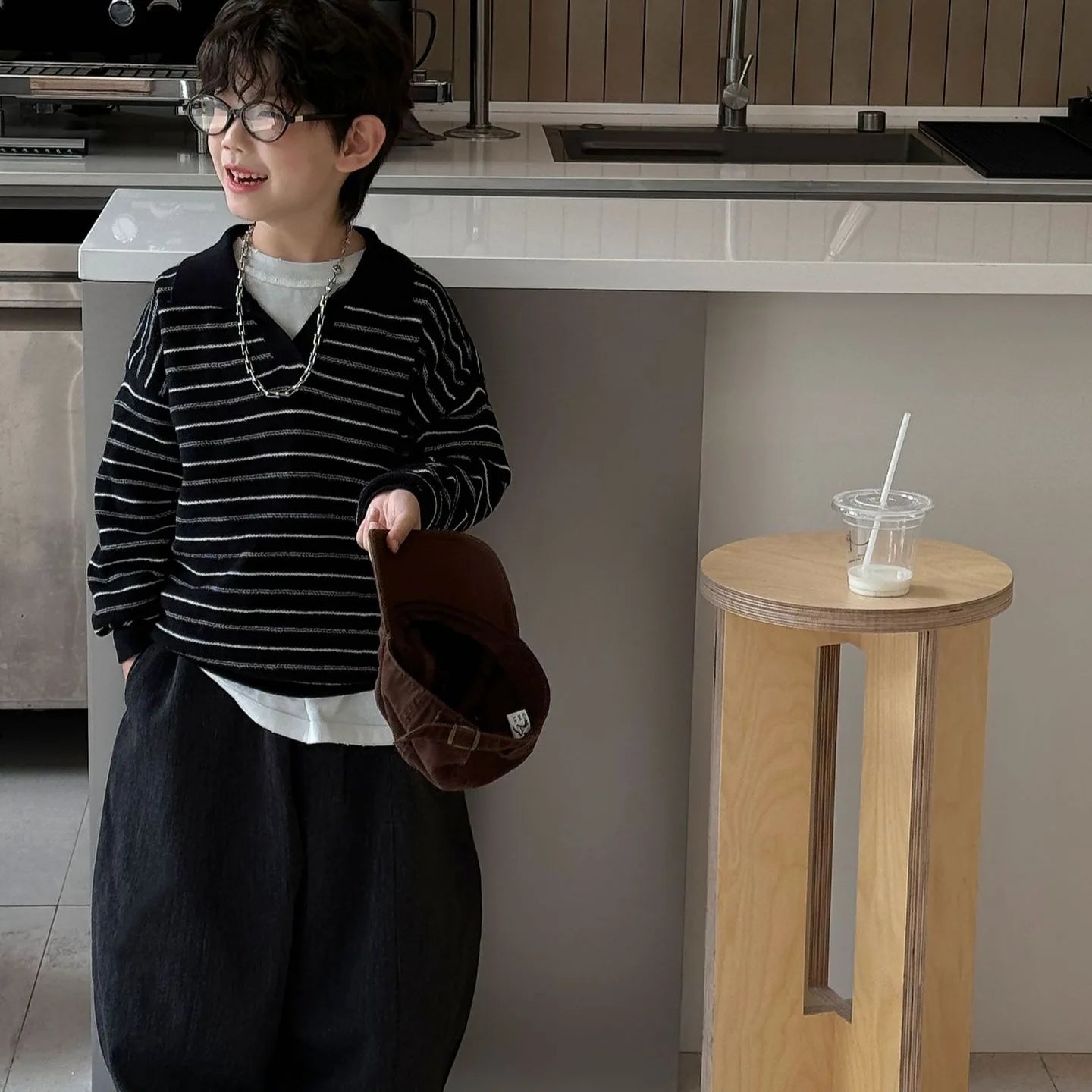 T-Shirt Sweatshirt Striped Knitted Shirt Blouses Tops Kids Clothing 2025 Autumn New Children Korean Casual Boys Fashion Trend