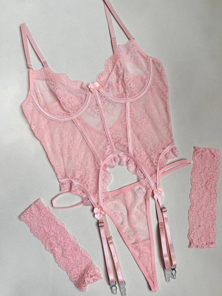 Lingerie Set Transparent Bra Set Hot Erotic Sexy Costumes Solid Color Underwear Seamless Bra Thong Garters Sexy Lingerie Sets