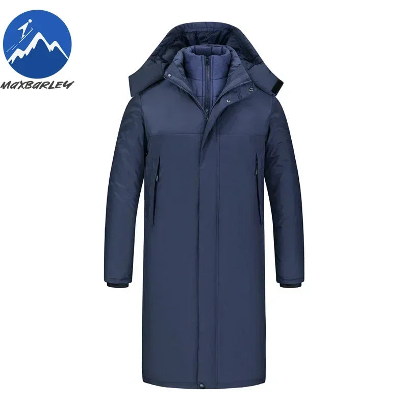 Winter Jacket 3 1-in -1 Removable 2-piece Set Mens Retro Long Warm Padded Jacket Snow Waterproof Thick Hooded Windbreaker Parkas