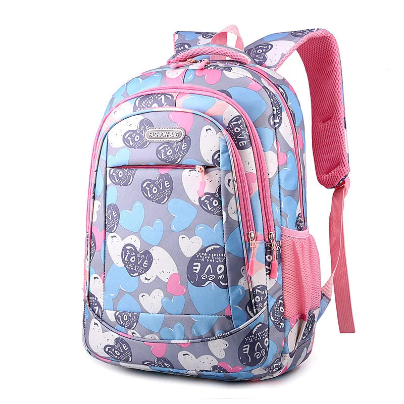 Student Boys And Girls School Bags Love Heart Printed Student Shoulder School Bags 1-6 Grade Light Weight Double  Shoulder Bags