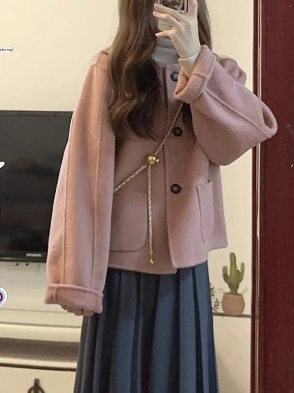 Women's Solid Color Short Style Wool Coat Autumn Winter New Foreign Style Small Fragrance Unique Good-looking Short Suit Coat