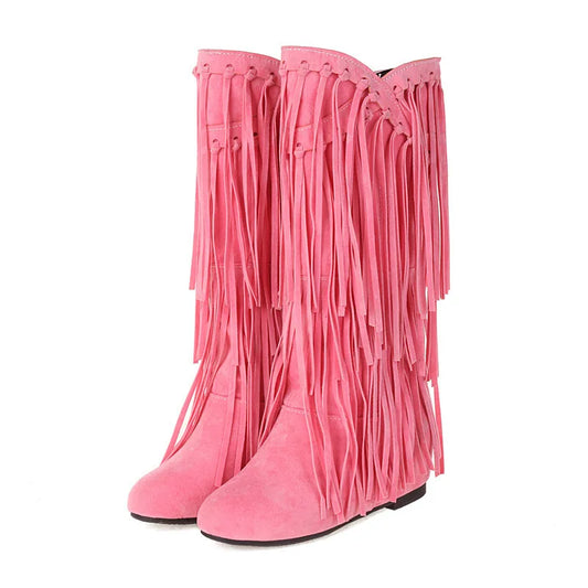 Boots 2025 autumn/winter women's boots casual fringe boots college style flat bottomed high top boots women's shoes