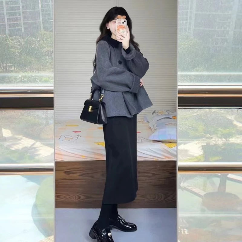 Wool for Women Chic Autumn Winter Retro Thickened Korean Style Outerwear Classic Prevalent Ins Cozy Elegant Office Daily Female